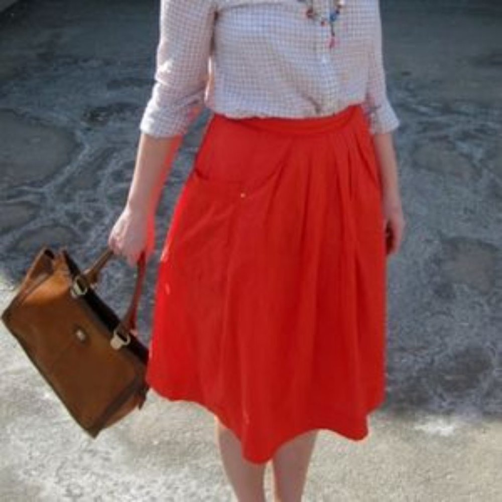 Odille Field Scout Skirt Anthropologie Red Orange Cotton Knee Length Lightweight